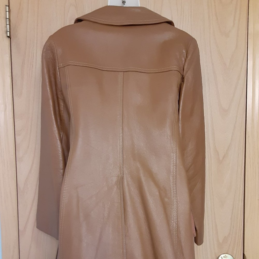 Peter Caruso Light Brown Leather Jacket Long Moto - Picture 3 of 6